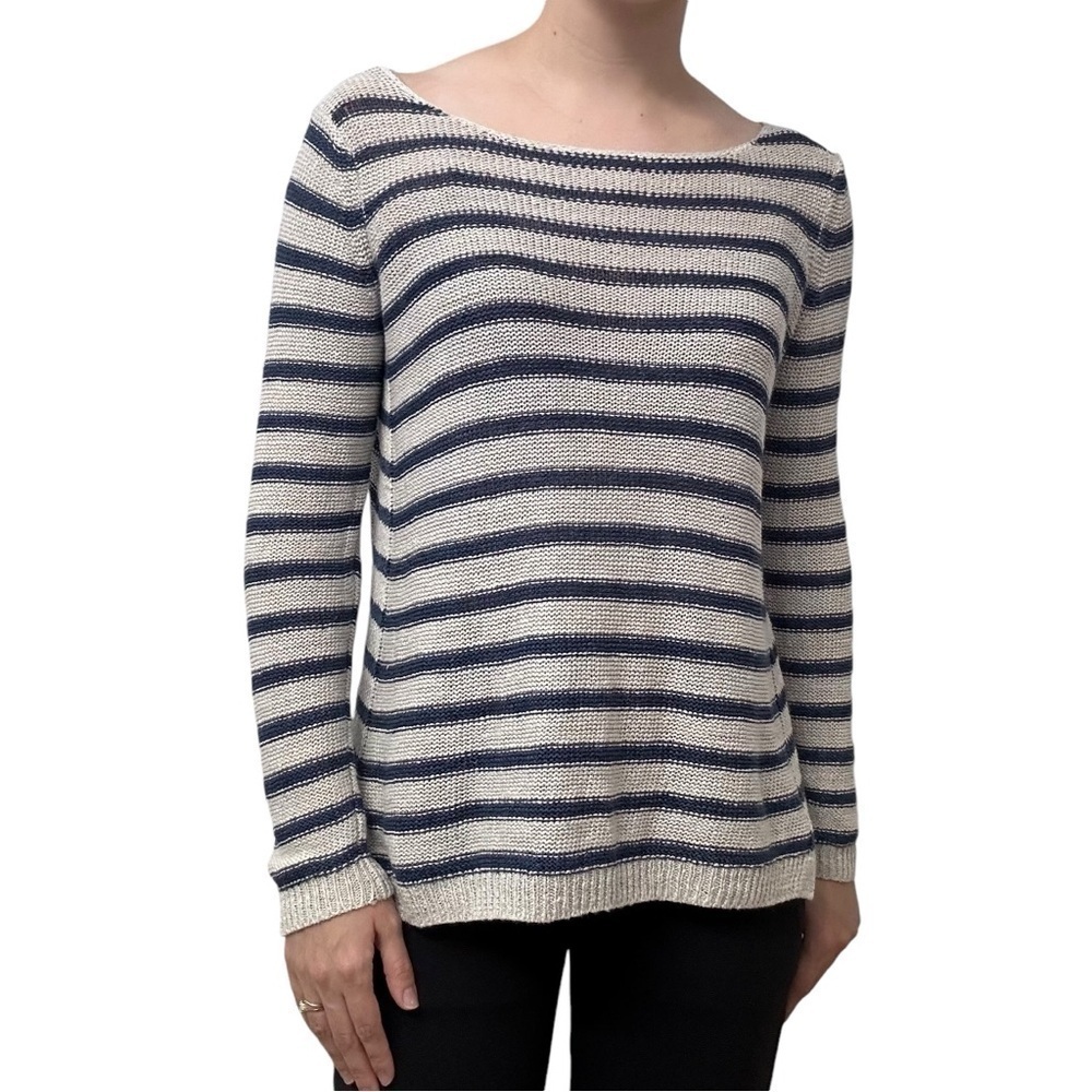 Vince Sweater Striped Knit Blue Gray Casual Grunge Fall Designer Size Small